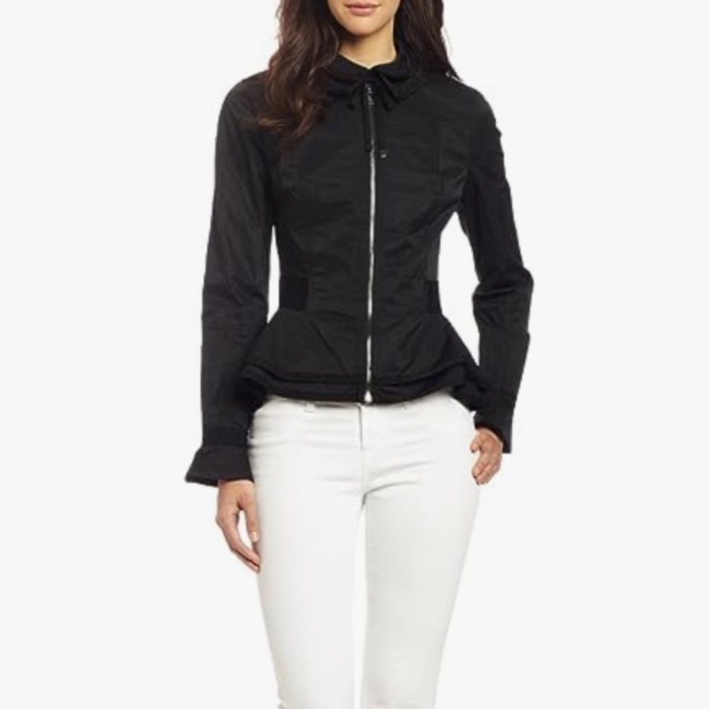 Elie Tahari Black Aliza Peplum Fitted Zip Front Jacket, Size XS